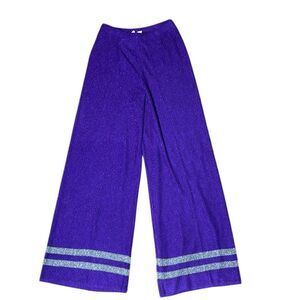 Viki-and Donna long pants purple slvr knit Italian wide leg shimmer pants 44 new
